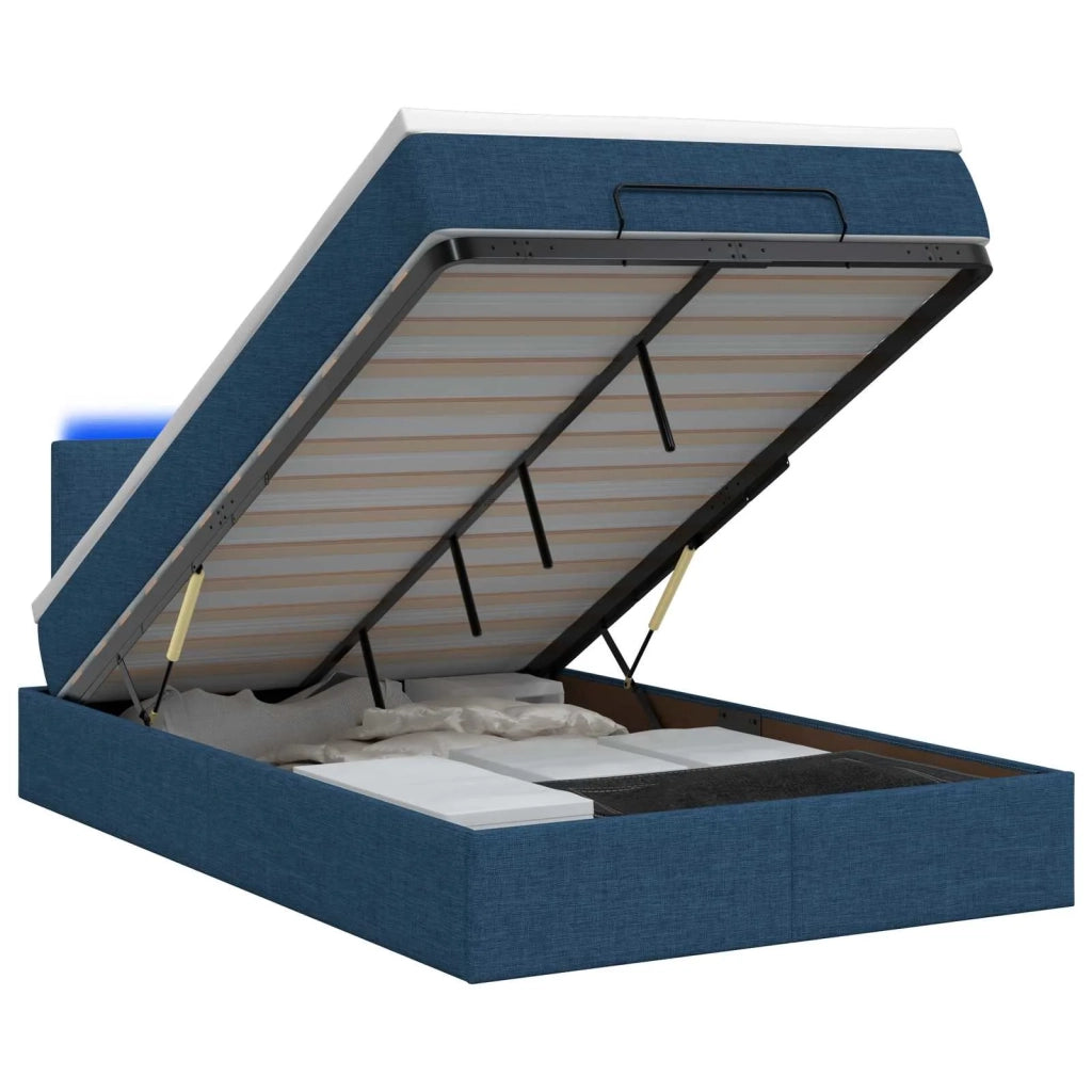 Letto Ottomano con Materasso e LED Blu 120 x 190 cm Tessuto 3458061