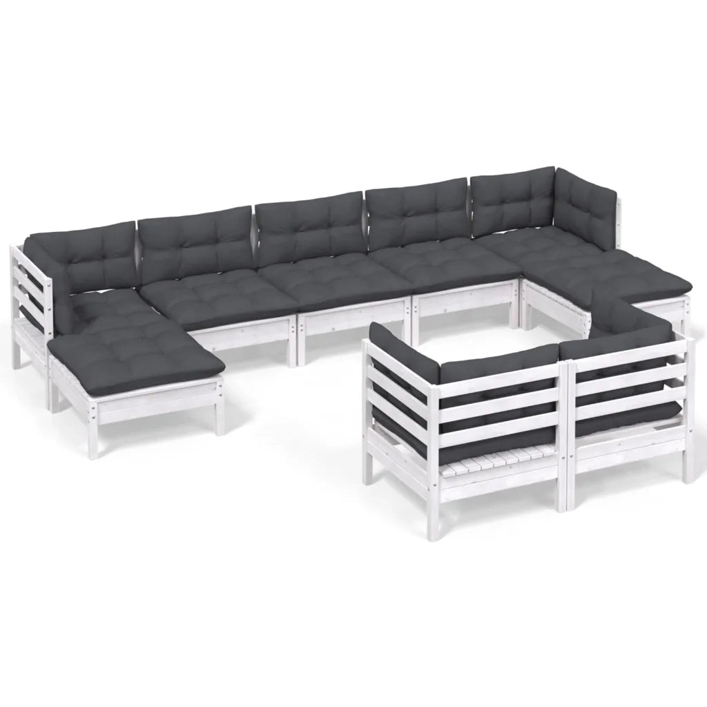 Set Divani da Giardino 9 pz con Cuscini Bianchi Legno di Pino 3097128