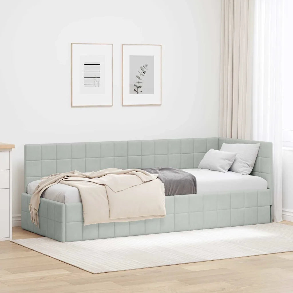 Letto singolo | Letto per adulti | Cornice del letto ad angolo Grigio chiaro 80 cm x 200 cm