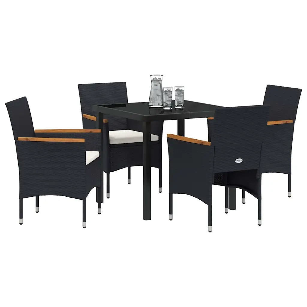 Set da Pranzo per Giardino con cuscino 5 pcs Nero polyrattan