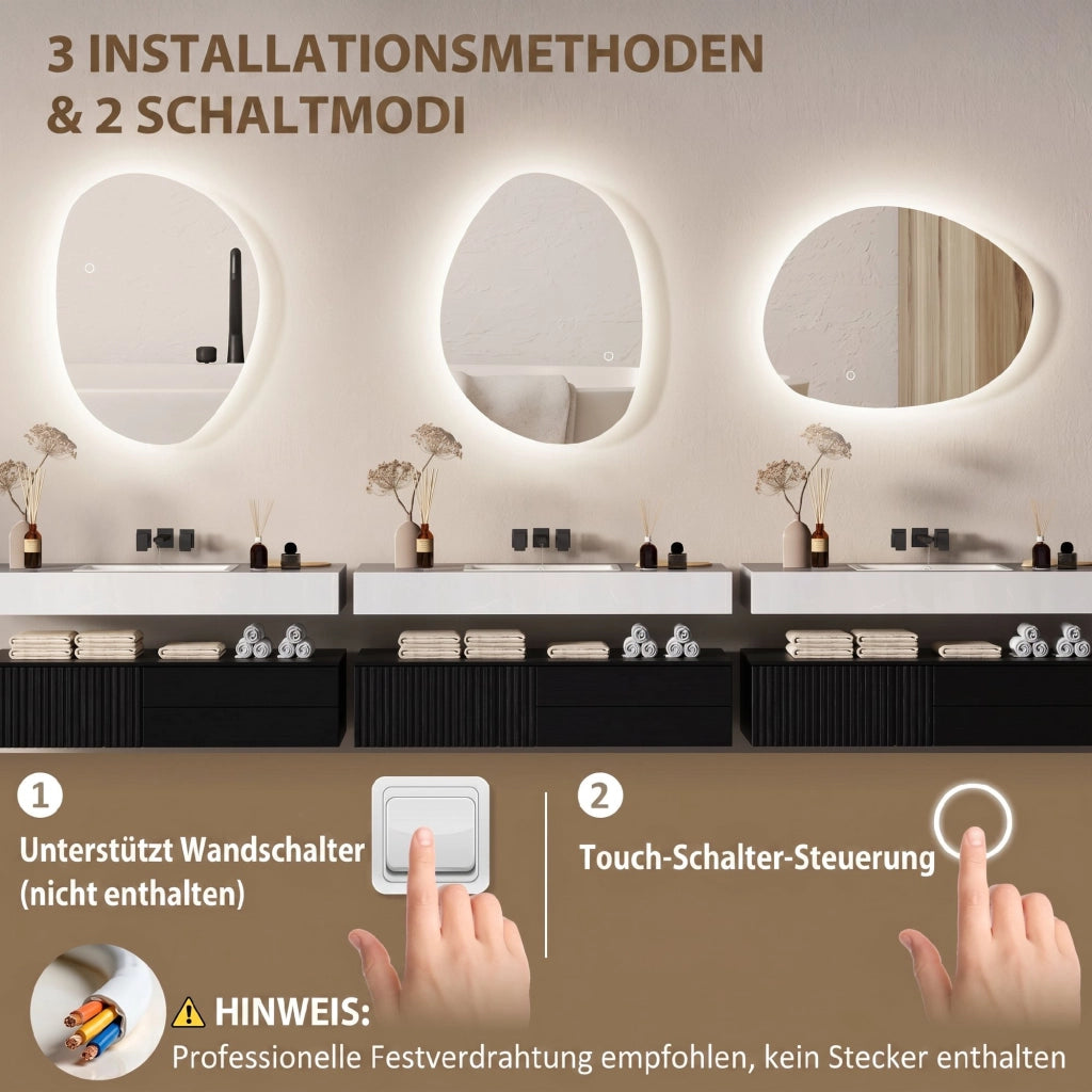 Specchio da Bagno Asimmetrico con Luci LED ¨C Zephmum ¨C 70x50 cm Argento