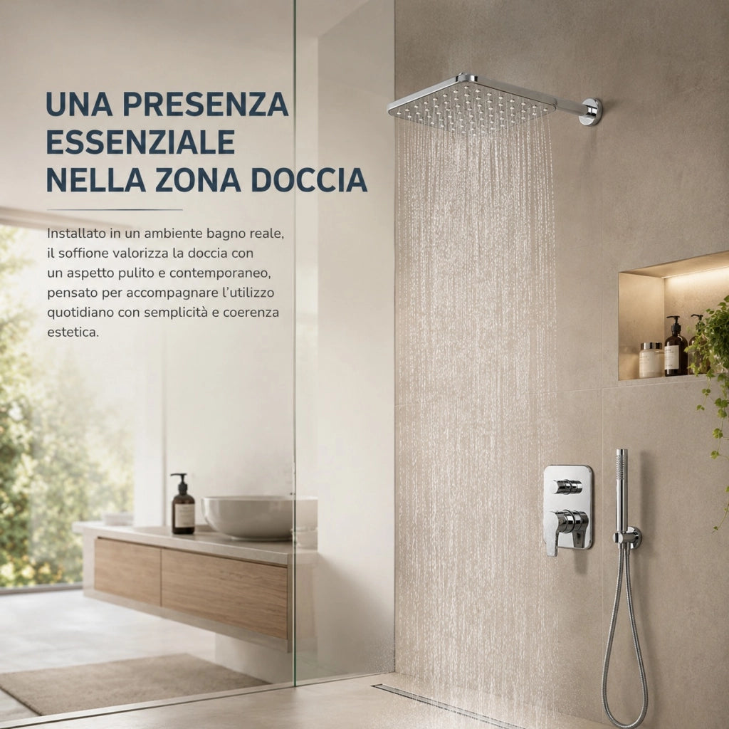 Soffione Doccia Quadrato 15x15 cm Effetto Pioggia Cromato 3/4" 59161