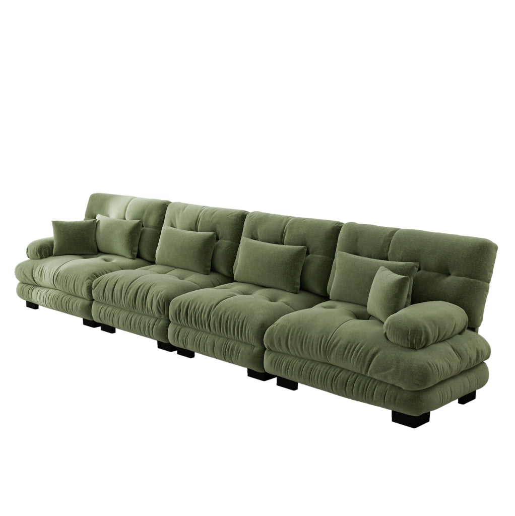 Divano angolare modulare 4 posti con seduta profonda 406x77x81 cm in ciniglia verde
