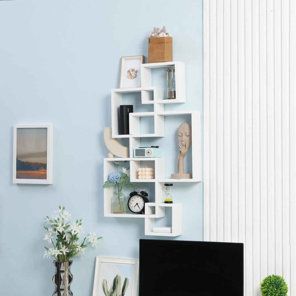 Libreria Moderna Sospesa con 5 Cubi Intrecciati 49,5x10,2x86 cm in Legno Bianco