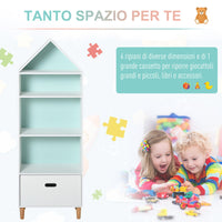 Libreria 4 Ripiani 1 Cassetto 50x30x142 cm  Bianco e Azzurro