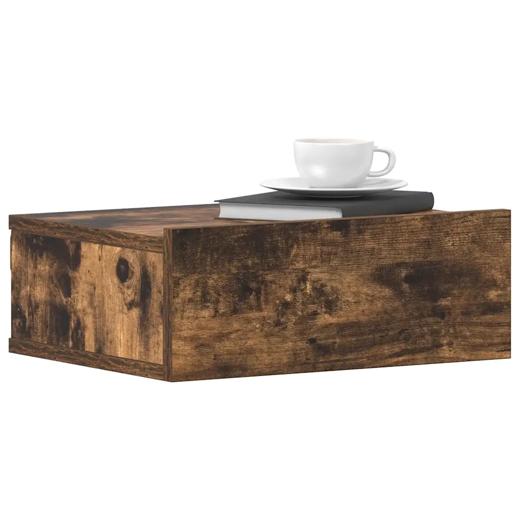 Comodini Pensili Rovere Fumo 2pz-Set di 2 Tavolino da notte 40x30x15 cm Legno Multistrato