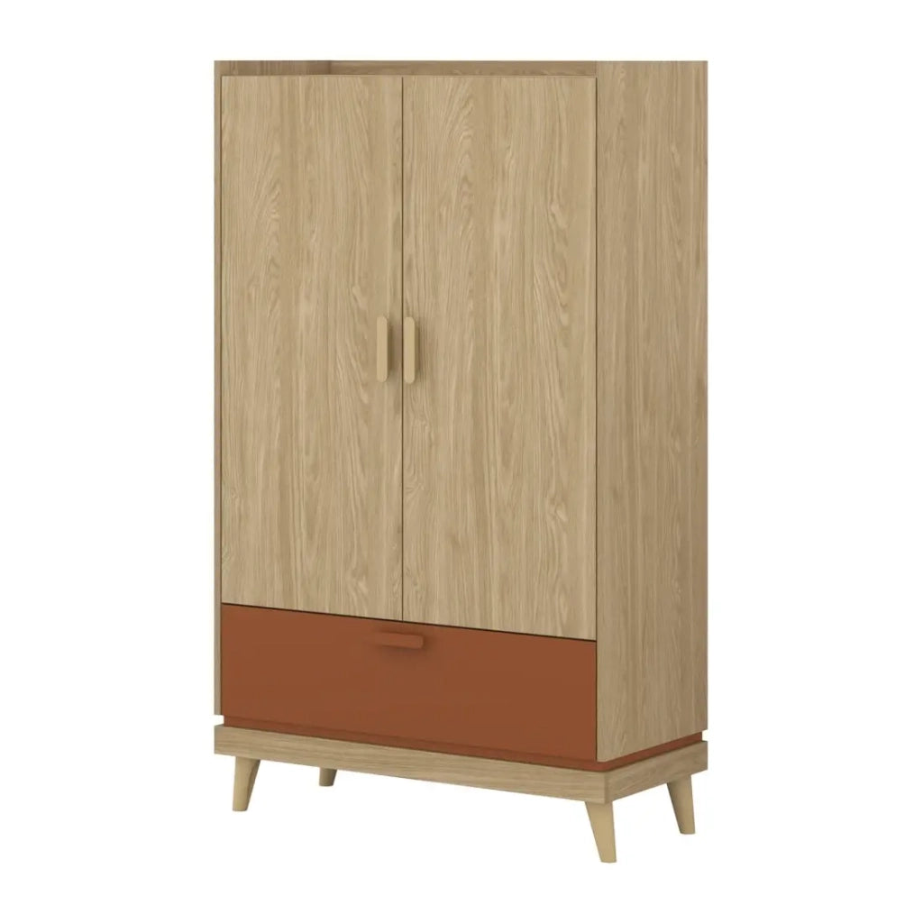 Armadio di organizzazione NOKI – 2 ante + 1 cassetto in rovere chiaro e moka – Stile scandinavo