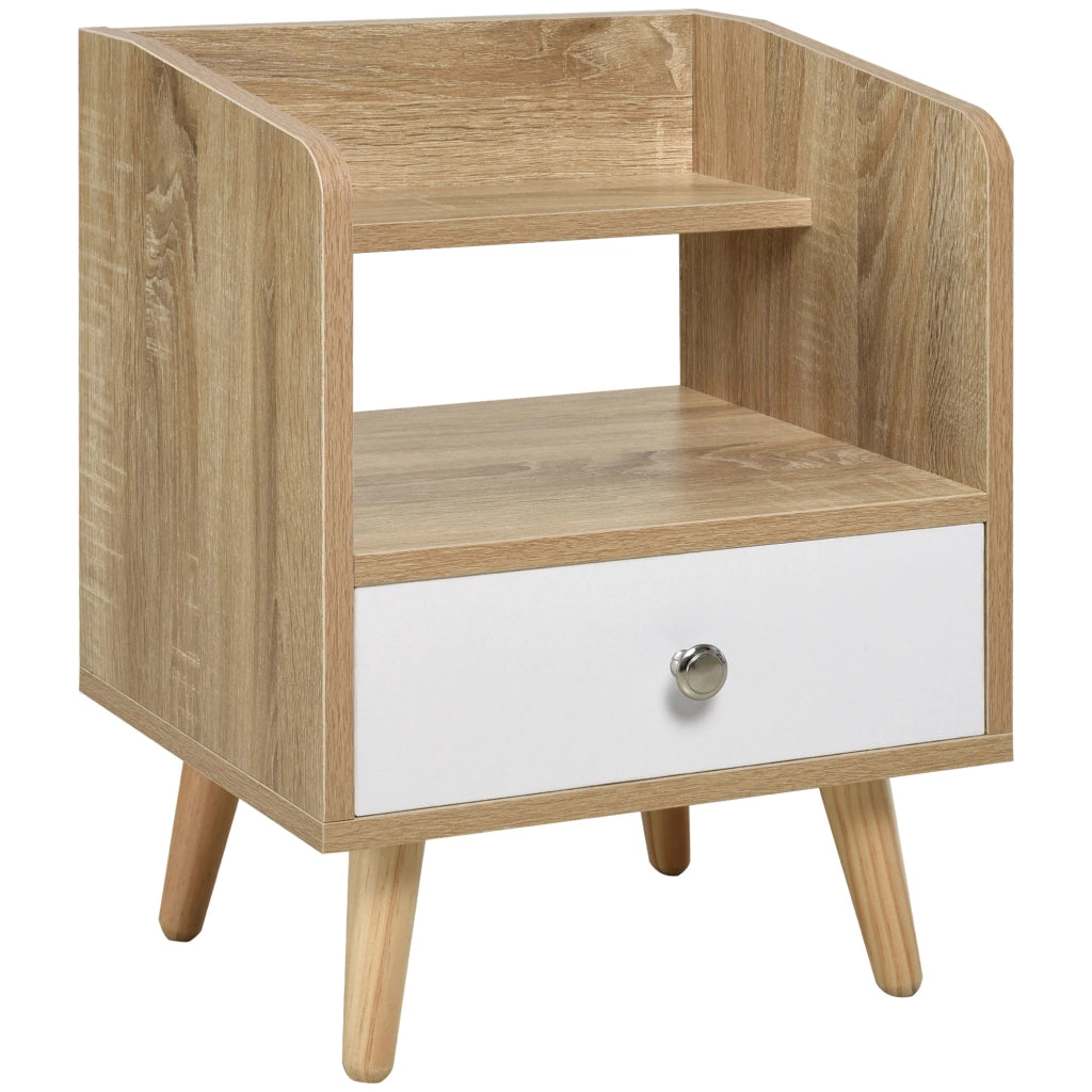 Comodino Salvaspazio Mobiletto con Cassetto e Mensola in Legno 37x30x48cm