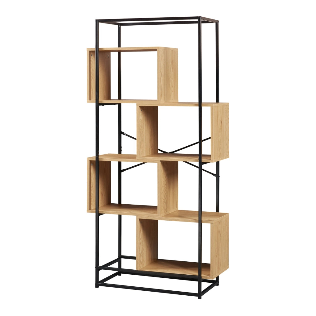 Libreria Rennebu con 4 Scomparti Aperti - Effetto Rovere / Nero [en.casa]