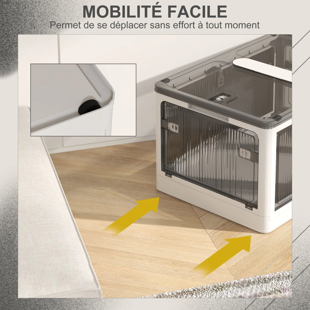 Contenitore pliabile ed impilabile 99L con coperchio e 4 rotelle ¨C Zephmum ¨C Bianco