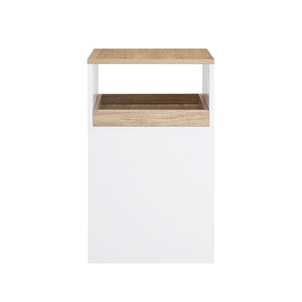 SoBuy Tavolino stampante Mobiletto ufficio Cassettiera compatta Supporto stampante Tavolino divano Bianco-Naturale 40x50x65 cm ASK08-WN