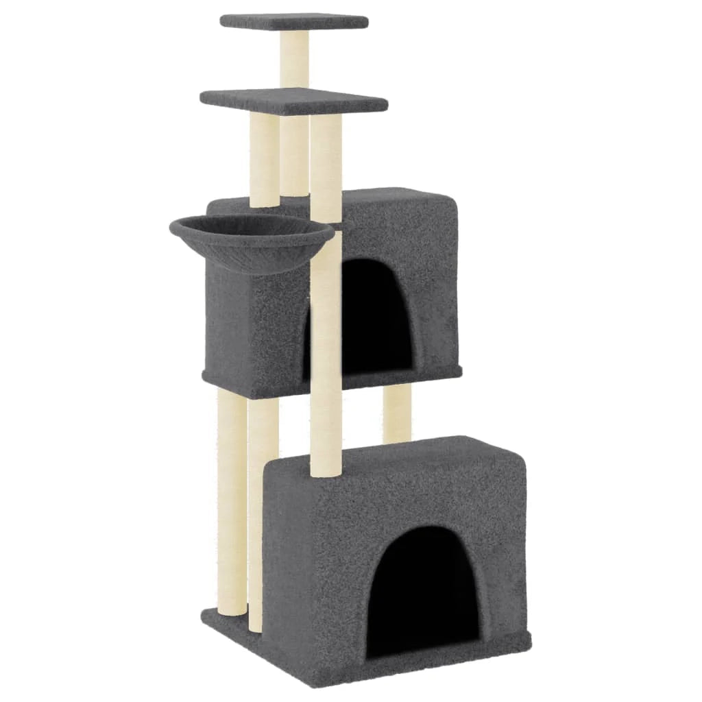 Tiragraffi per gatti torre per arrampicata giocattolo piattaforma per arrampicata con tiragraffi in sisal scuro 122 cm grigio 02_0022650
