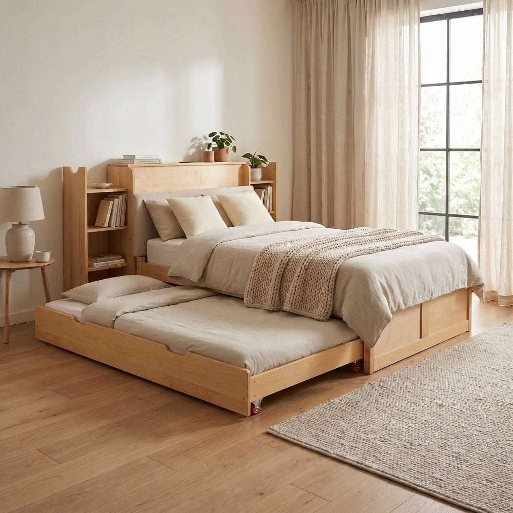 Letto Contenitore con Rete Estraibile e Testiera Imbottita ¨C Xylo ¨C 90x200, USB, Legno