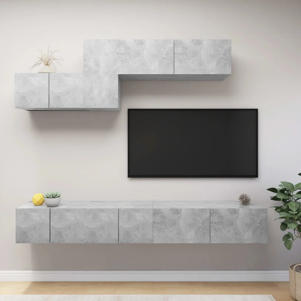 Set di Mobili Porta TV 6 pz Grigio Cemento in Legno Multistrato 3079150