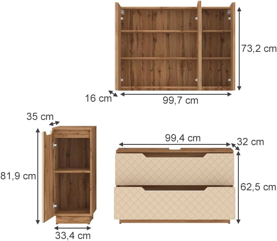 Set di mobili da bagno Lotta, Cachemire, 99.4 cm, composto da mobile sottolavabo, specchiera e mobile medio