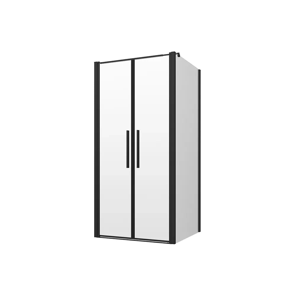 Box doccia 100x80cm con apertura saloon e parete fissa, profili nero opaco e vetro da 6mm trasparente h195 | Elba