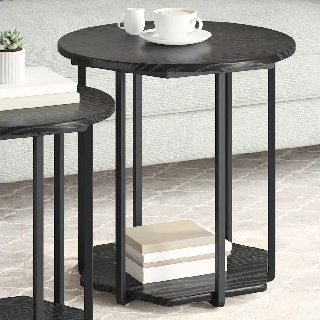 Set tavolini con lo scaffale 2 pz | Tavolo laterale Rovere Nero