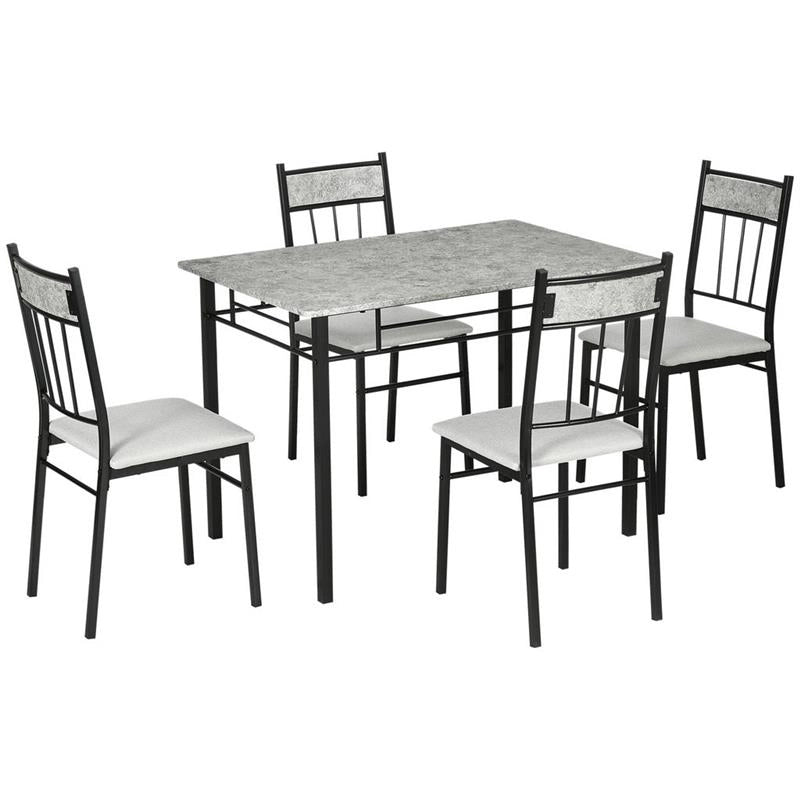 SET TAVOLO E SEDIE 5PZ, TAVOLO DA PRANZO RETTANGOLARE E 4 SEDIE GRIGIO E NERO