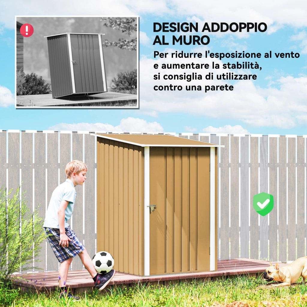 Casetta da Giardino Porta Attrezzi in Acciaio Galvanizzato con Porta a Battente, 100x104x160 cm, Giallo