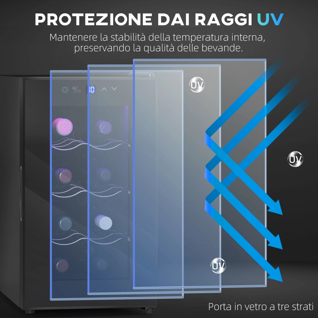 Cantinetta Vino Refrigerata per 8 Bottiglie, Capacit¨¤ 21L, Display Touch e Ripiani Regolabili, Nero