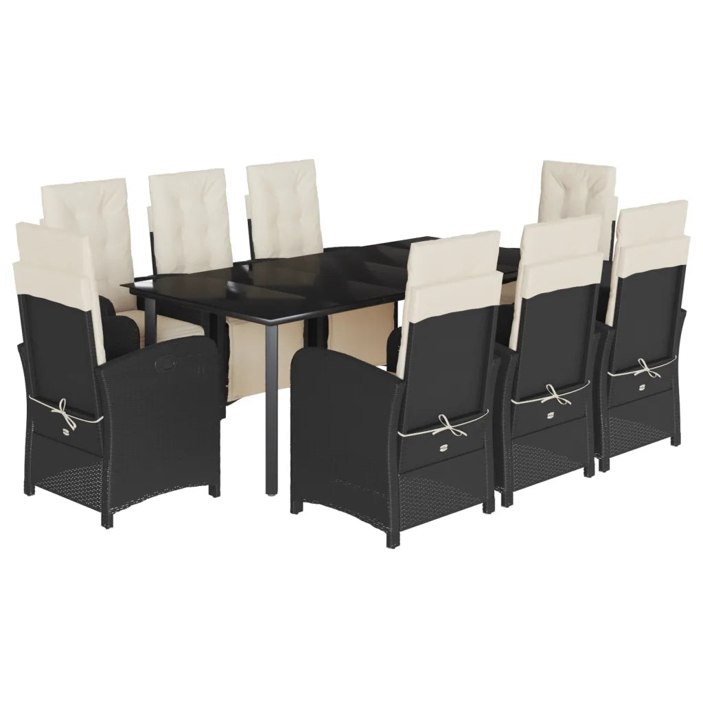 Set da Pranzo da Giardino 9 pz con Cuscini Nero in Polyrattan 3212527