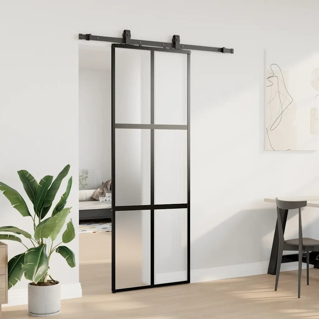 Porta Scorrevole Set Ferramenta Nera 76x205 cm Vetro Temperato 3375914