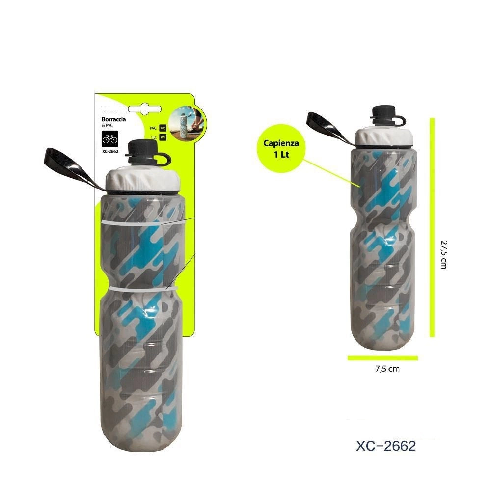 Trade Shop - Borraccia In Pvc Capienza 1lt Portatile Bici Sport Mimetica 27,5x7,5cm Xc-2662 -