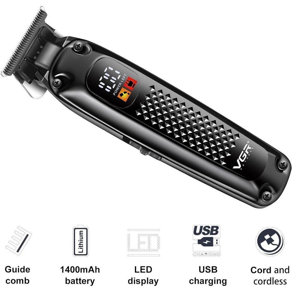 Trade Shop - Tagliacapelli Regolabarba Per Uomo Cavo/senza Fili Ricaricabile Display Led V-972 -
