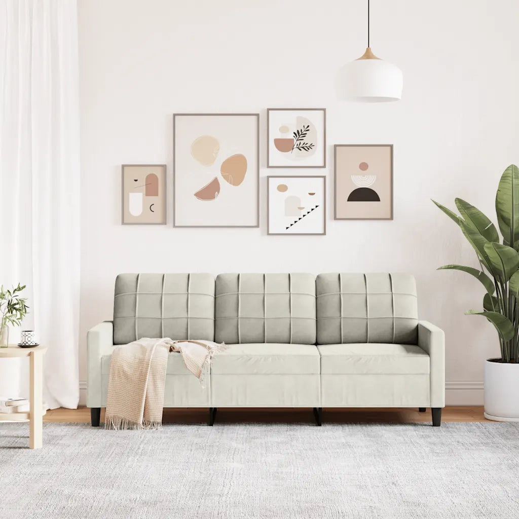 vidaXL Divano a 3 Posti Crema 180 cm in Velluto