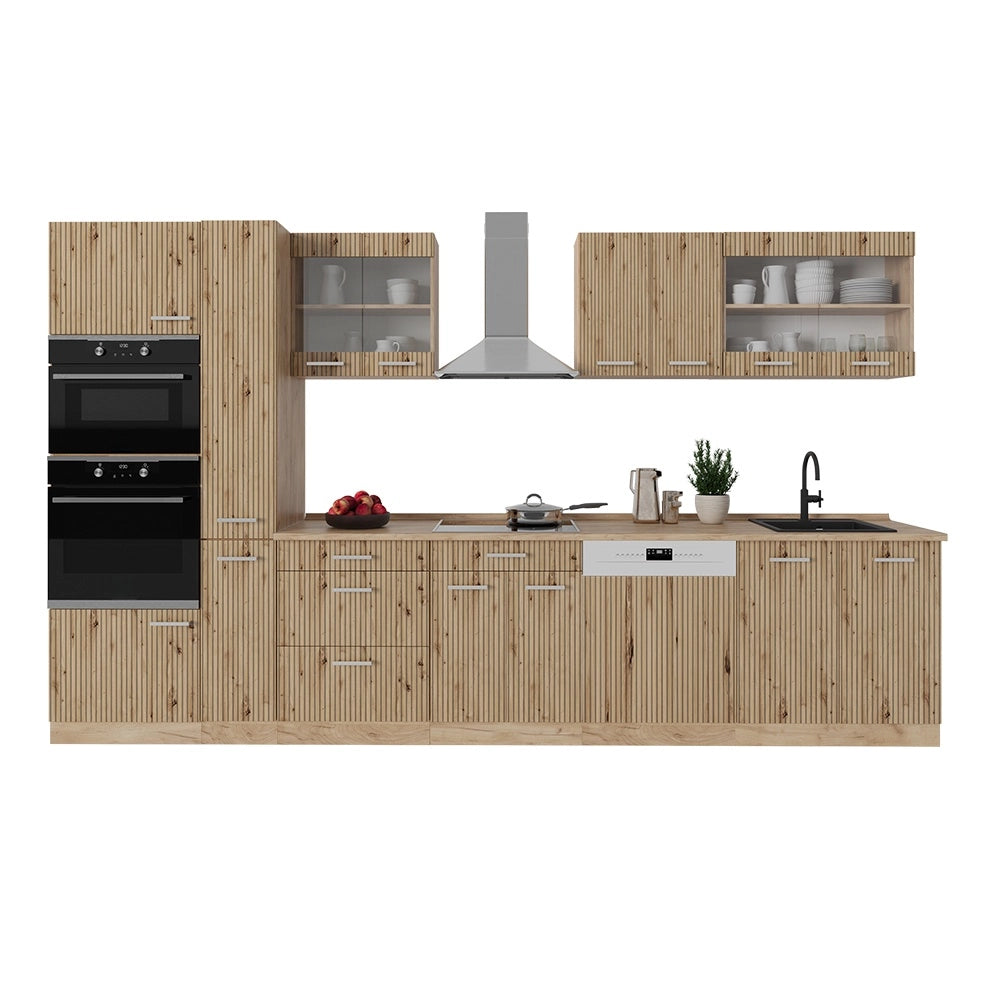 Cucina componibile R-Line Rovere artigianale/Antracite 300 cm, PL Marmo Vicco
