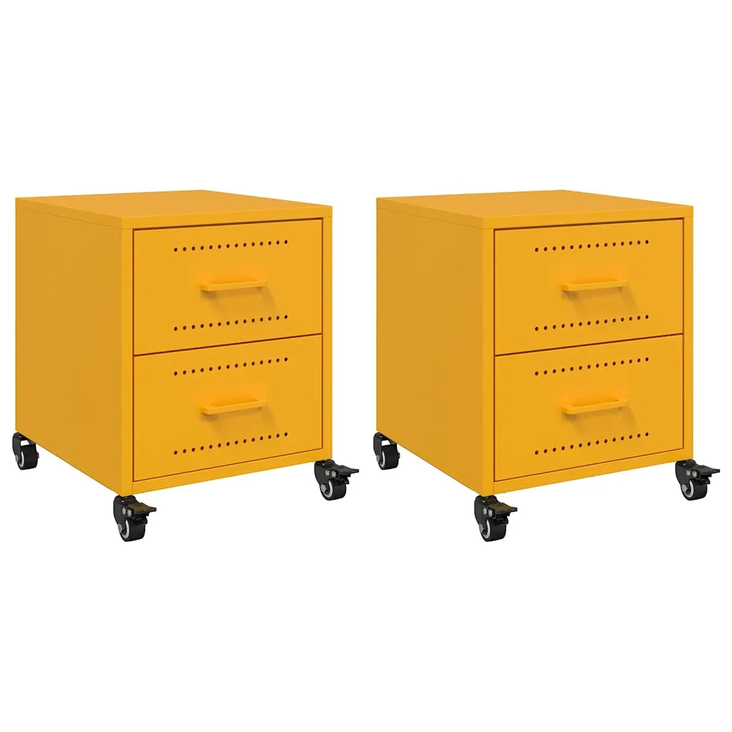 Comodini 2 pz-Set di 2 Tavolino da notte Giallo Senape 36x39x43,5 cm in Acciaio 525106