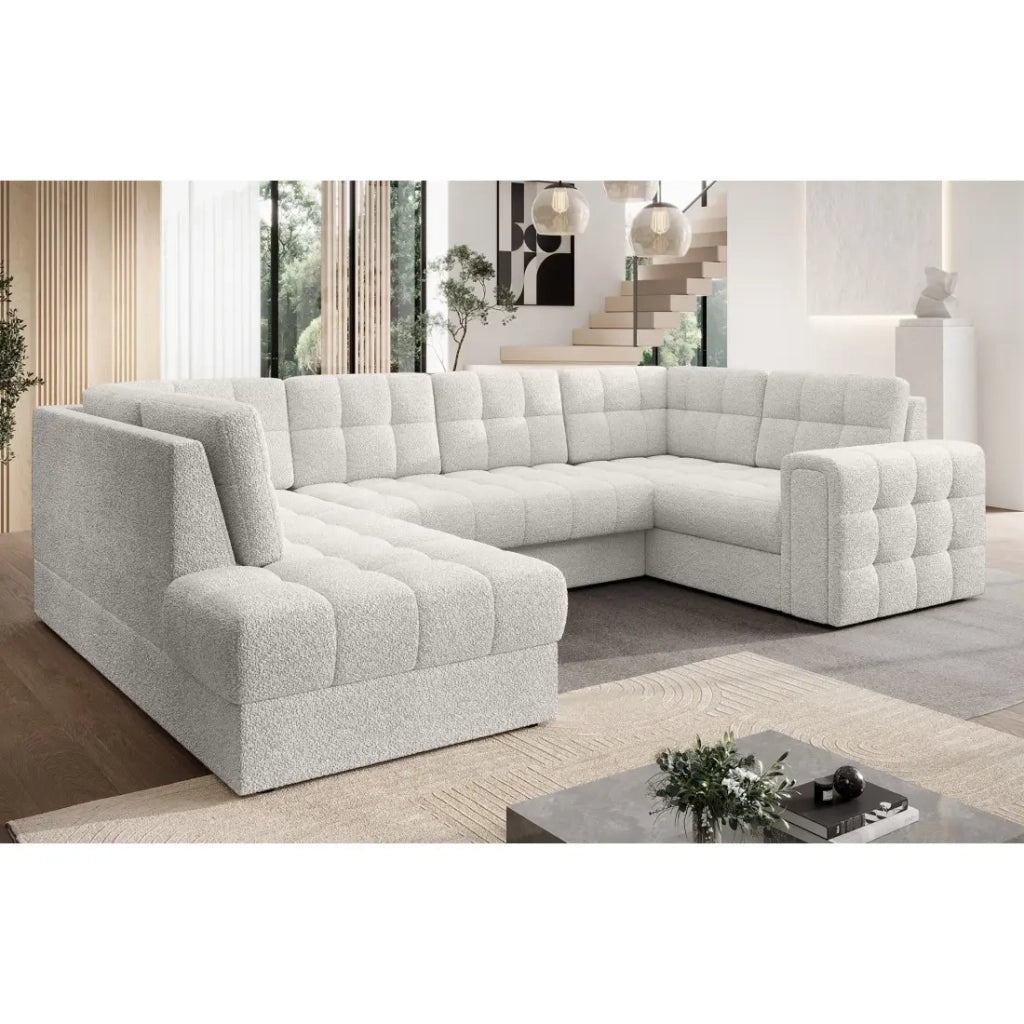 Divano angolare convertibile MONTEZA bianco sinistro 299 cm con contenitore e letto