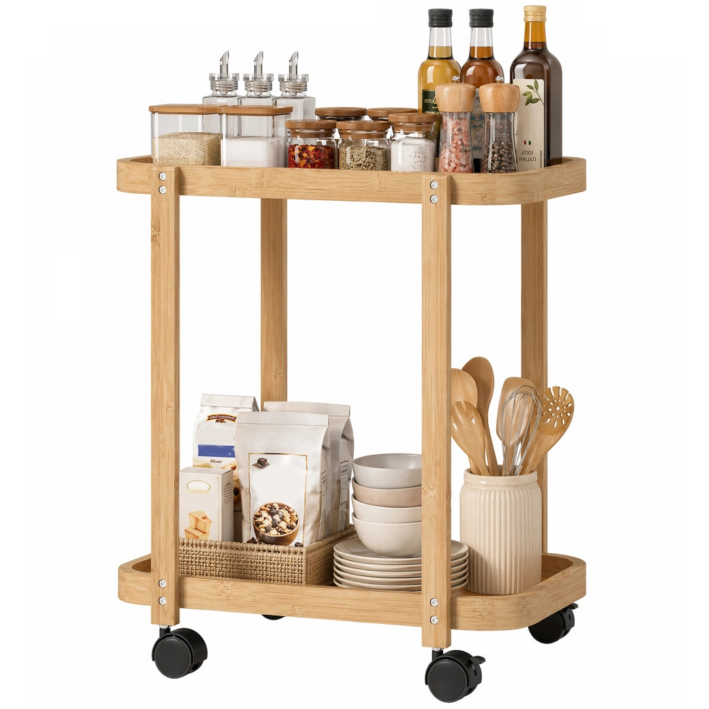 Carrello da cucina a 2 livelli in bambu' ¨C zephmum ¨C 54x36.5x60 cm naturale