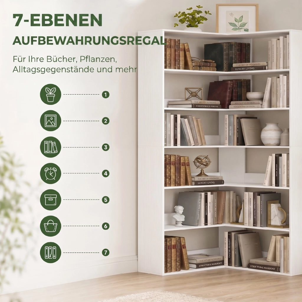 Libreria Angolare con 7 Ripiani ¨C Minimal ¨C Bianco Legno 80x24x