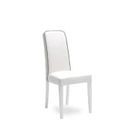 E-STYLO Sedia in similpelle bianco con bordino grigio e gambe in legno di faggio laccato, imbottita, 59cm X 46cm H. 99cm.