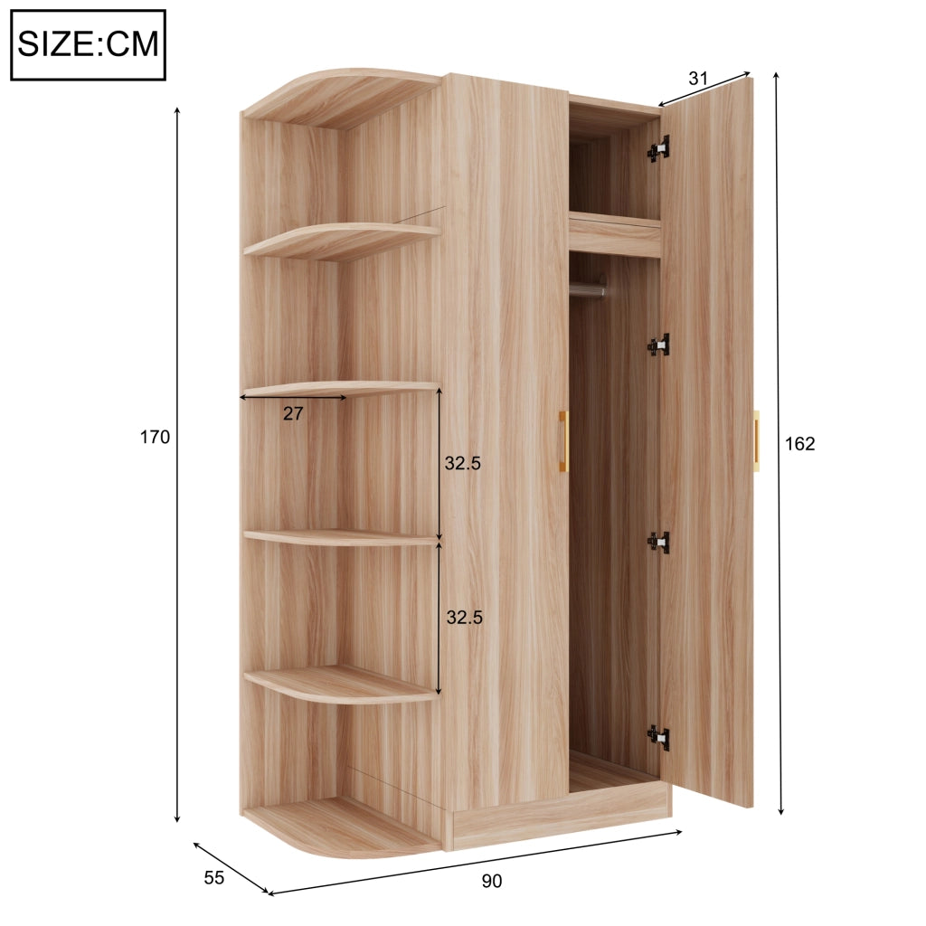 Scaffale a doppie ante con ripiani e cassetti per camera da letto soggiorno e ufficio in MDF colore legno 90 × 55 × 170 cm