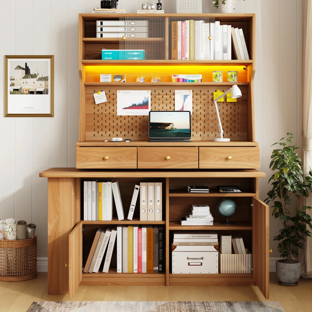 ARMADIO ALTO con scrivania 137x74x177,7 cm MDF e vetro Naturale