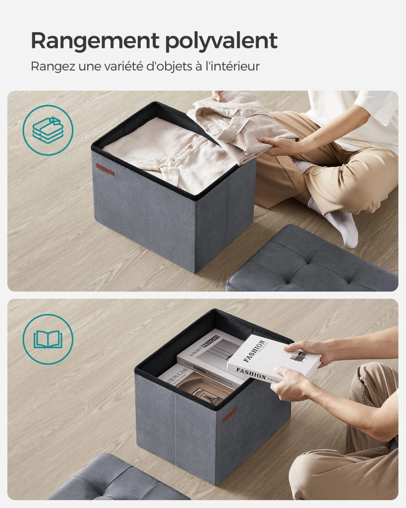Panca/contenitore pieghevole in velluto con poggiapiedi e coperchio 31 x 41 x 31 cm capacità di carico 130 kg per ingresso/soggiorno grigio 12_0004136