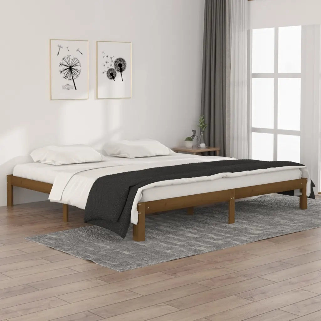 Letto matrimoniale | Letto per adulti | Giroletto senza Materasso Ambra in Legno di Pino 200x200 cm