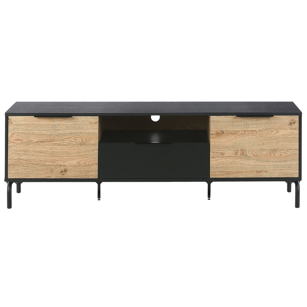 Mobile TV Gambe in metallo in truciolare di legno Nero e chiaro per TV fino a 70'' con funzione di archiviazione nel cassetto