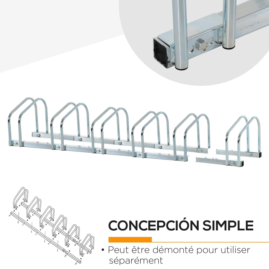 Portabiciclette per 6 bici ¨C zephmum ¨C acciaio argento 179x33x27 cm