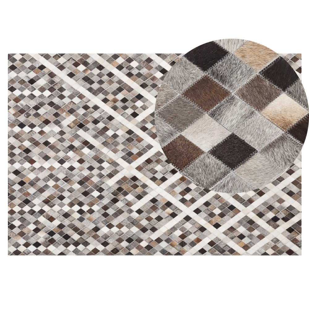 Tappeto tappetino Marrone Beige 140 x 200 cm Pelle Bovina Motivo Geometrico