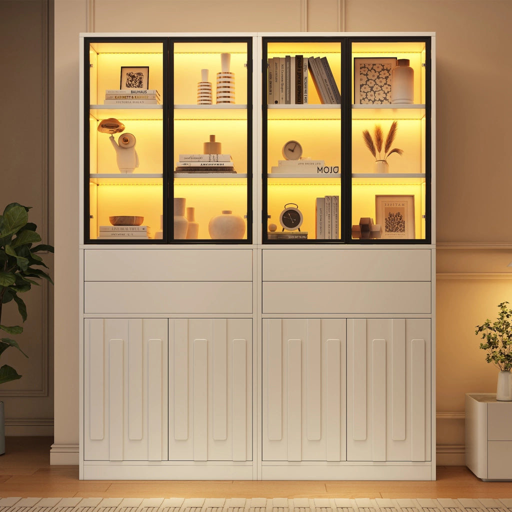 Set di 2 vetrine con illuminazione LED Bluetooth in truciolare bianco