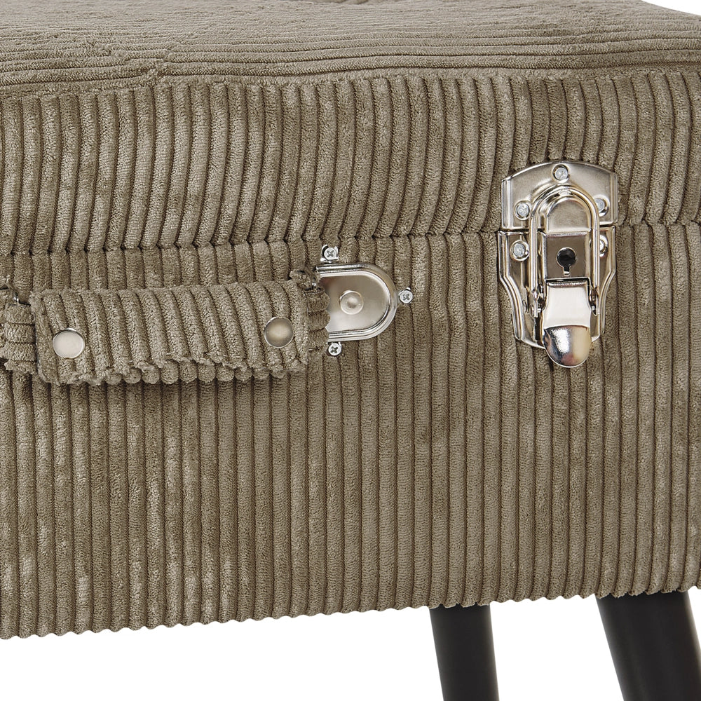 Comodino Sgabello Contenitore Marrone Chiaro gambe imbottite in velluto a coste Nero valigia design con bottoni