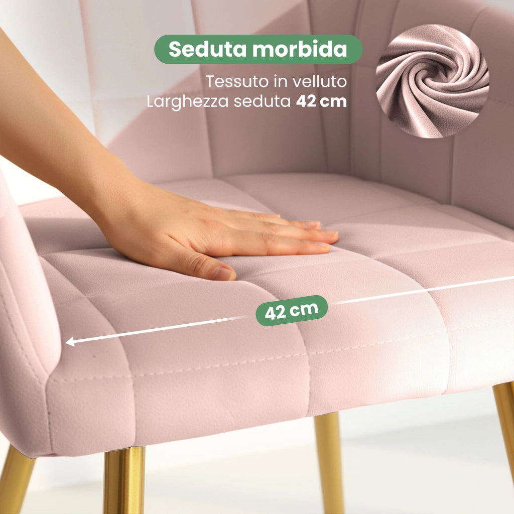 Set di 2 Sedie imbottite con cuciture quadrate LUXANO Rosa Cipria gambe oro