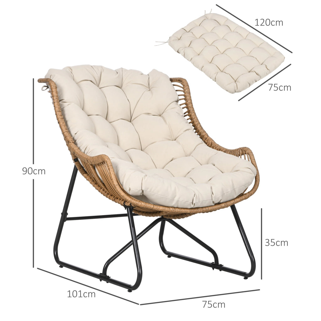 Poltrona da Giardino in Polyrattan ¨C zephmum ¨C 75x101x90 cm, Naturale/Khaki/Nero