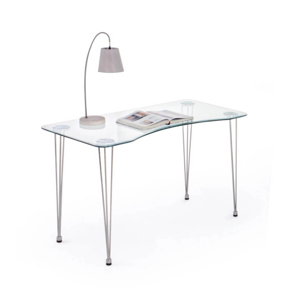 Scrivania in Vetro Temperato con Gambe in Acciaio Cromato - RADIANCE