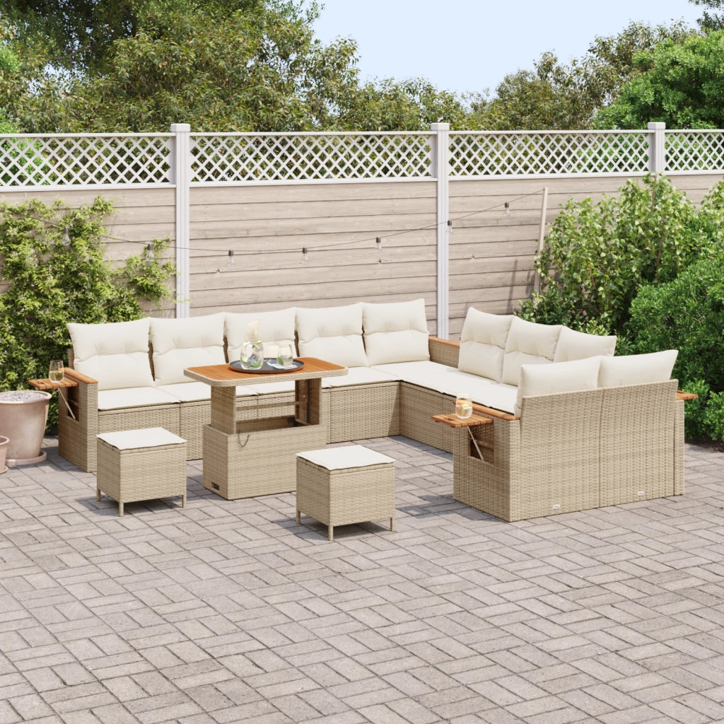Set divano da giardino da 13 pezzi con cuscini beige in polyrattan