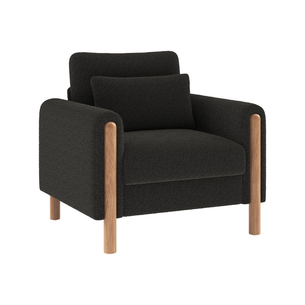 Poltrona lounge monoposto in teddy con cuscino spesso e struttura in legno massello, per soggiorno, grigio scuro