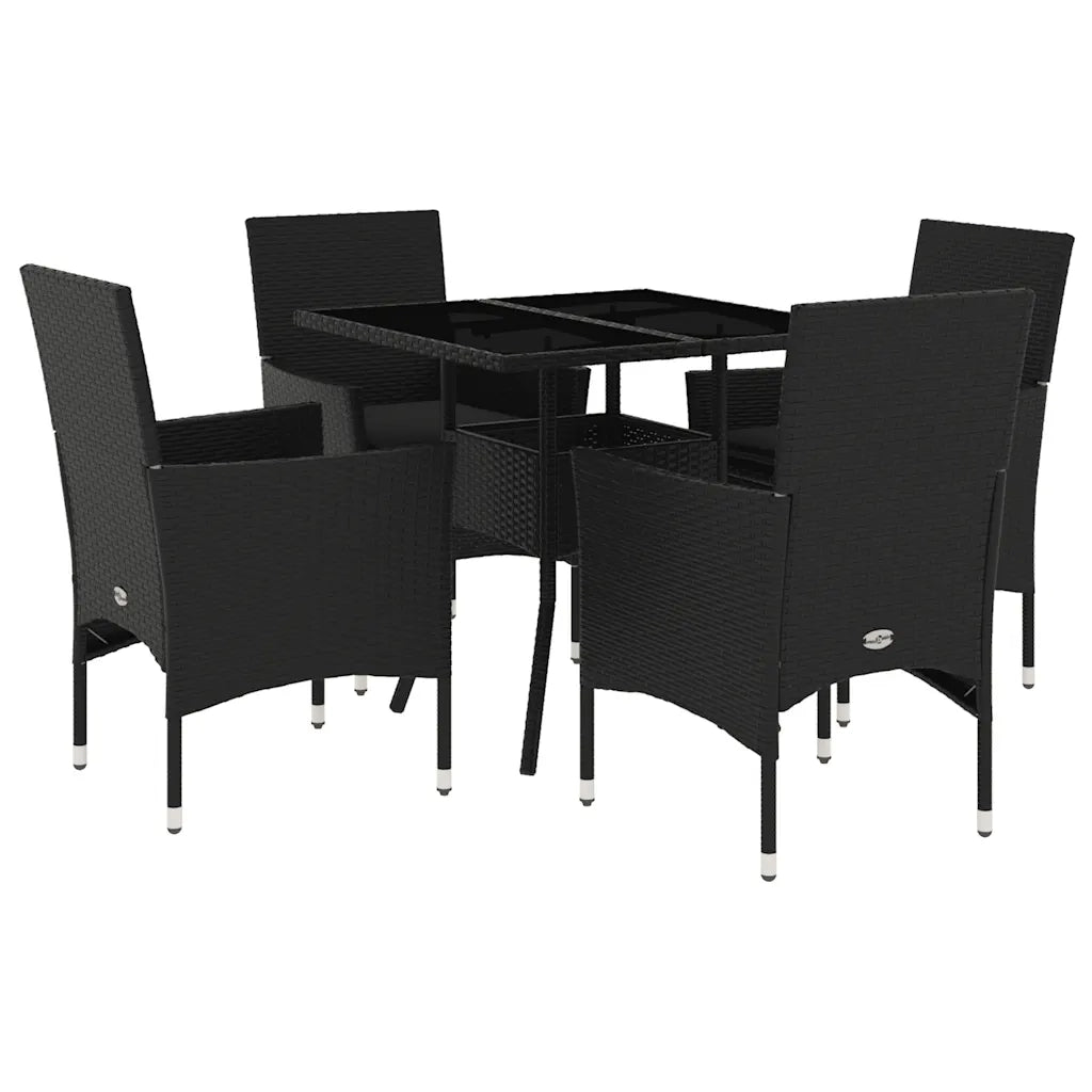 Set da Pranzo da Giardino con Cuscini 5 pz | Set Salotto da Giardino Polyrattan e Vetro